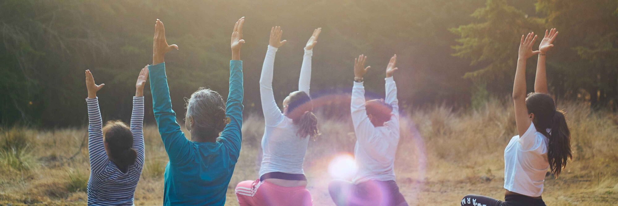 Yogagruppe Yogagruppe im Morgenlicht