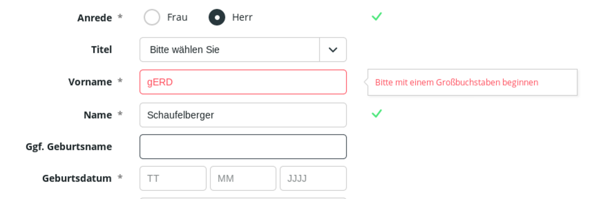 Mobbing Mobbing bei der Eingabe des Vornamens