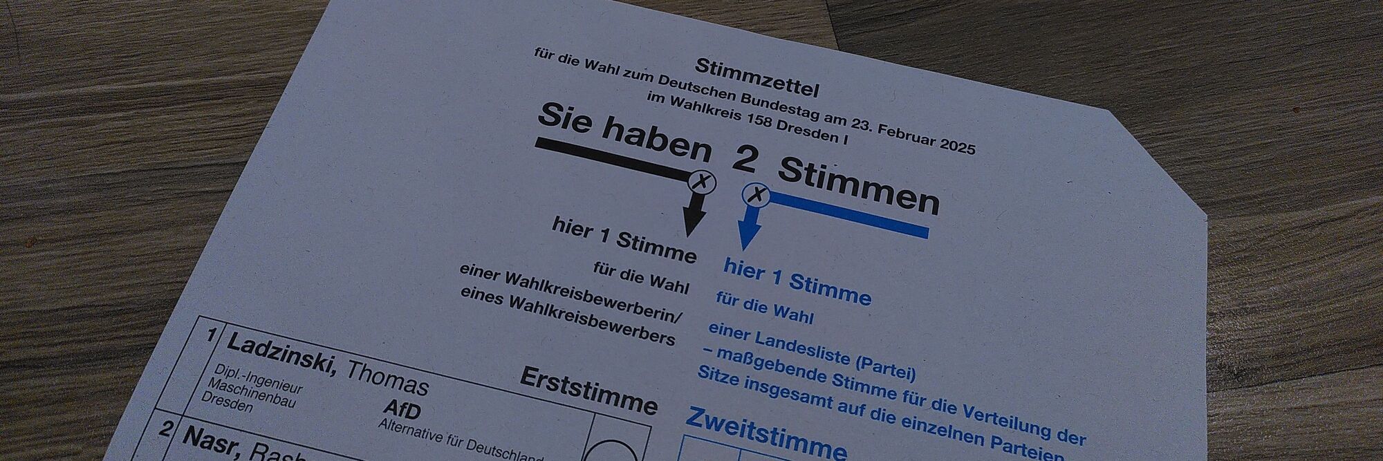 sie haben zwei Stimmen Wahlschein Bundestagswahl 2025 Sie haben zwei Stimmen