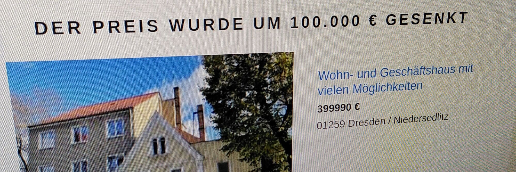 Preissenkung bei Immobilie Der Preis des Immobilienangebots wurde um € 100000,- gesenkt. Platz die immobilienblase?